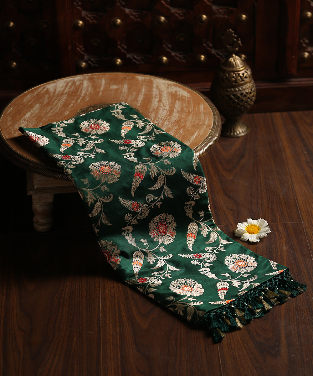 Bottle_Green_Handloom_Pure_Katan_Silk_Banarasi_Dupatta_With_Meenakari_Jaal_WeaverStory_01