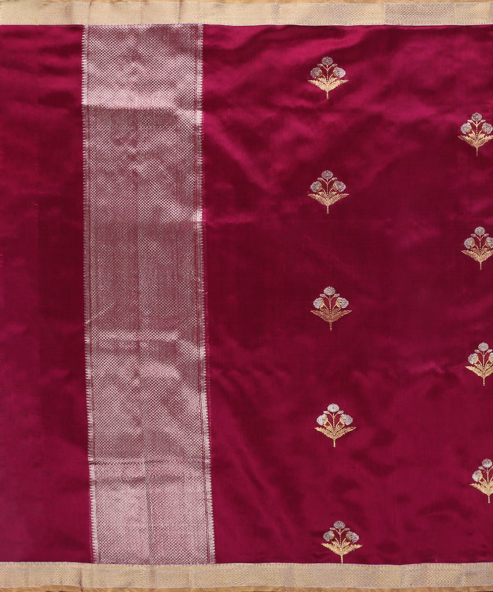 Handloom_Dark_Purple_Pure_Chanderi_Silk_Dupatta_With_Three_Flower_Meena_Motifs_WeaverStory_02