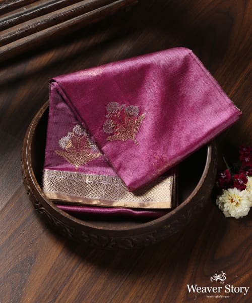 Mauve_Handloom_Pure_Chanderi_Silk_Dupatta_With_Three_Flower_Meena_Booti_WeaverStory_01