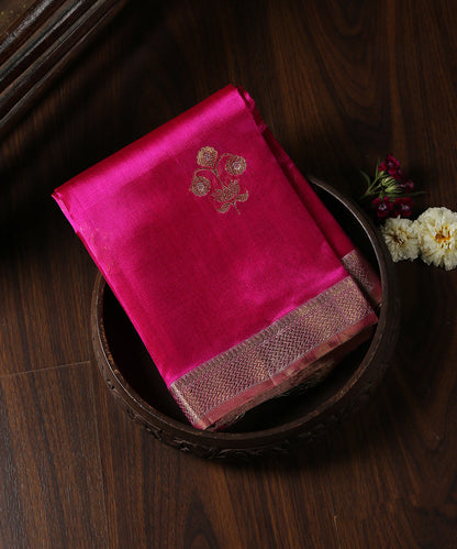 Handloom_Rani_Pink_Pure_Chanderi_Silk_Dupatta_With_Three_Flower_Meena_Motifs_WeaverStory_01