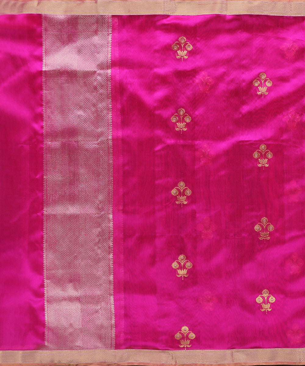 Handloom_Rani_Pink_Pure_Chanderi_Silk_Dupatta_With_Three_Flower_Meena_Motifs_WeaverStory_02