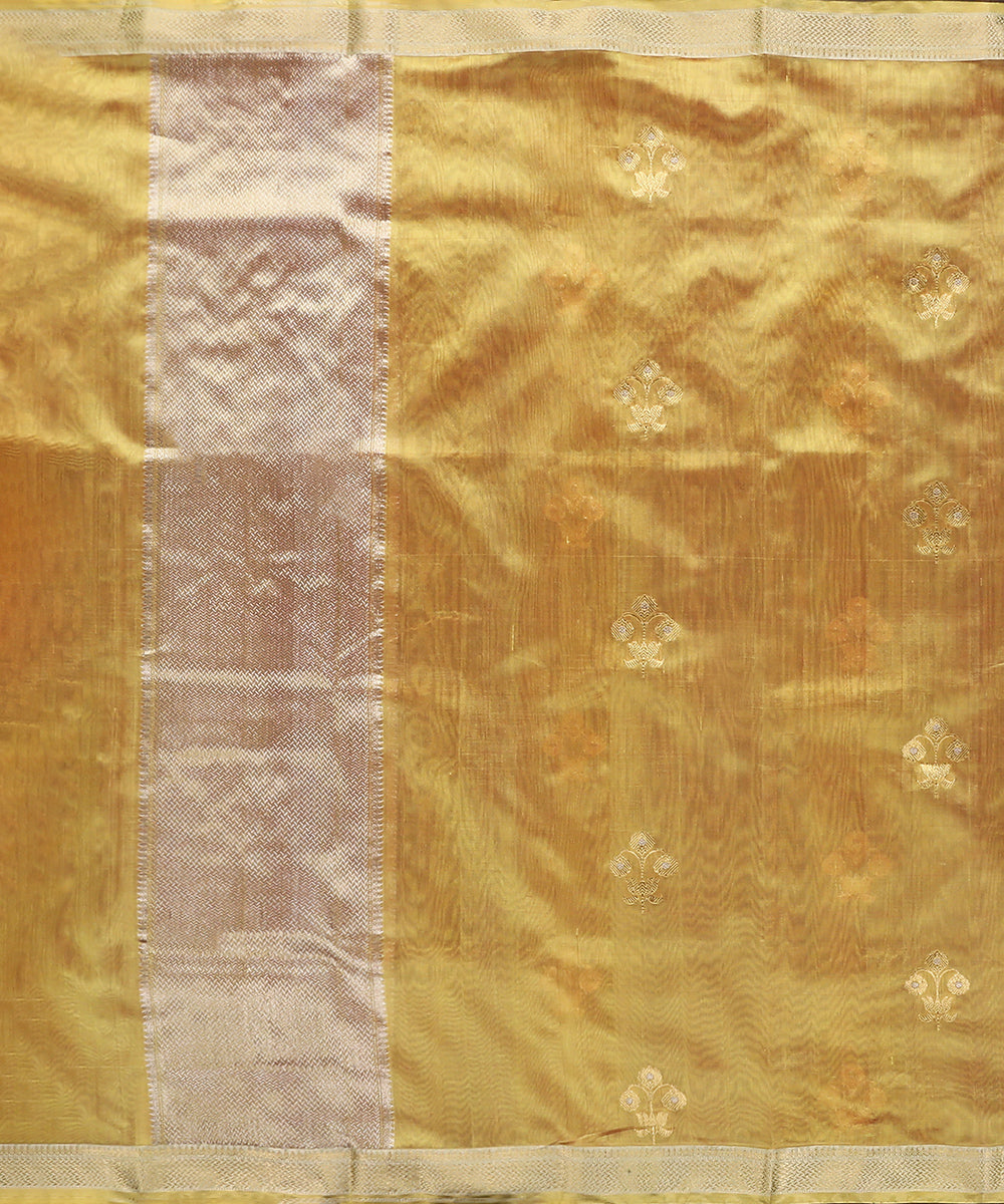 Handloom_Yellow_Double_Shade_Pure_Chanderi_Silk_Dupatta_With_Lotus_And_Three_Flower_Meena_Motifs_WeaverStory_02