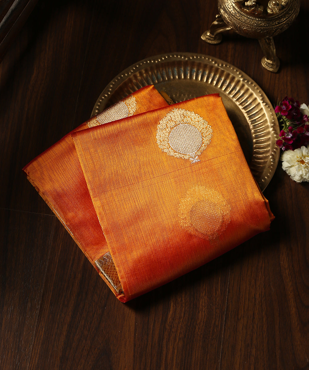 Handloom_Mustard_Double_Shade_Pure_Chanderi_Silk_Dupatta_With_Lotus_And_Anar_Motifs_WeaverStory_01