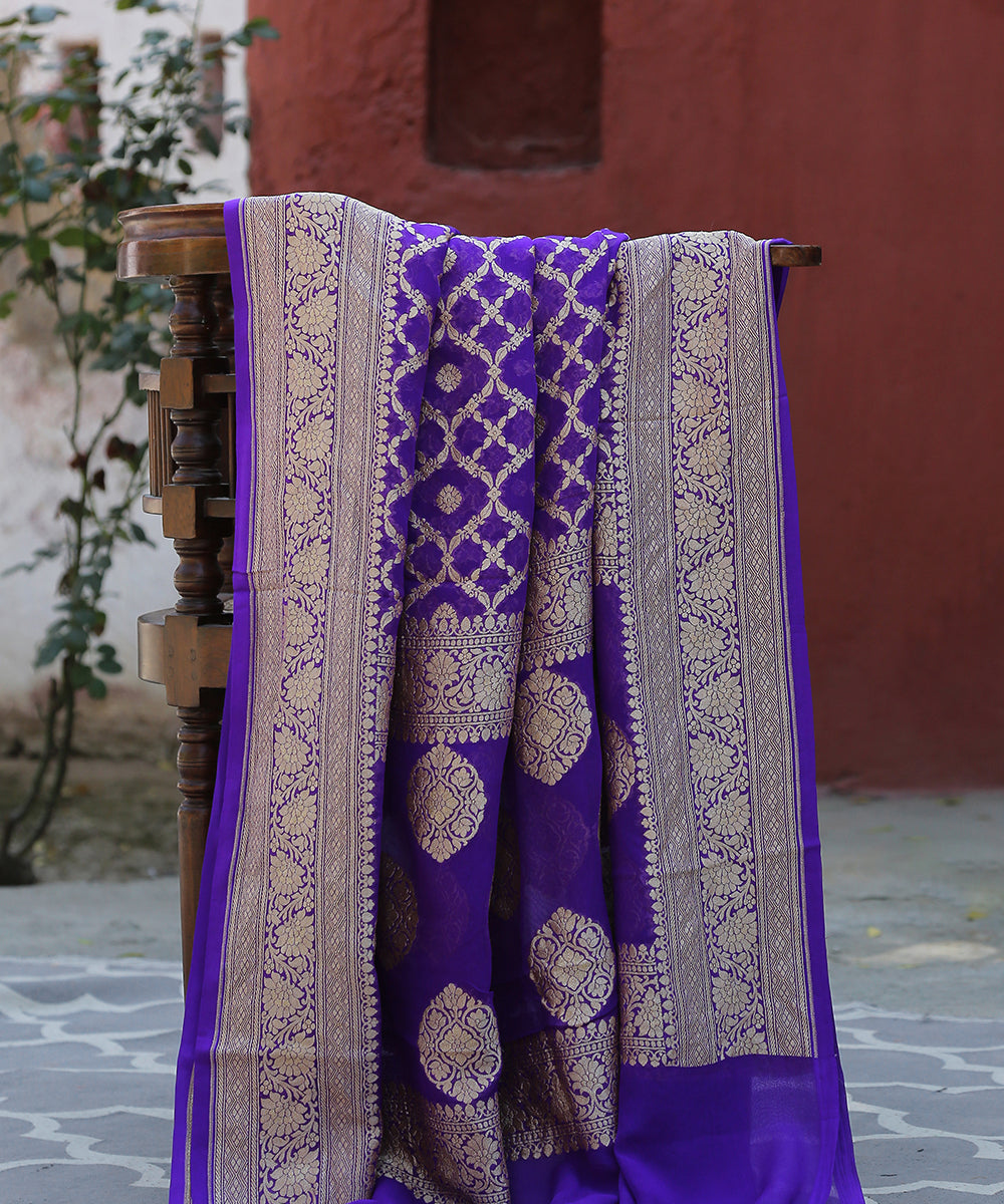 Violet_Handloom_Pure_Georgette_Banarasi_Bandhej_Dupatta_With_Zari_Border_WeaverStory_01
