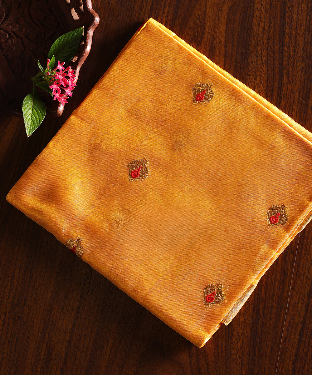 Yellow_Handloom_Pure_Chanderi_Silk_Dupatta_With_Meenakari_Booti_WeaverStory_01