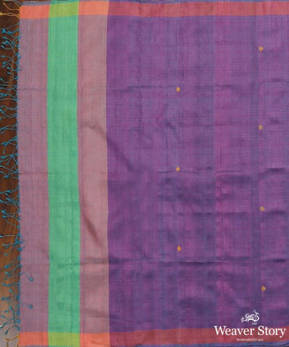 Purple_Handloom_Pure_Tussar_Silk_Dupatta_With_Diamond_Booti_And_Orange_Border_WeaverStory_02