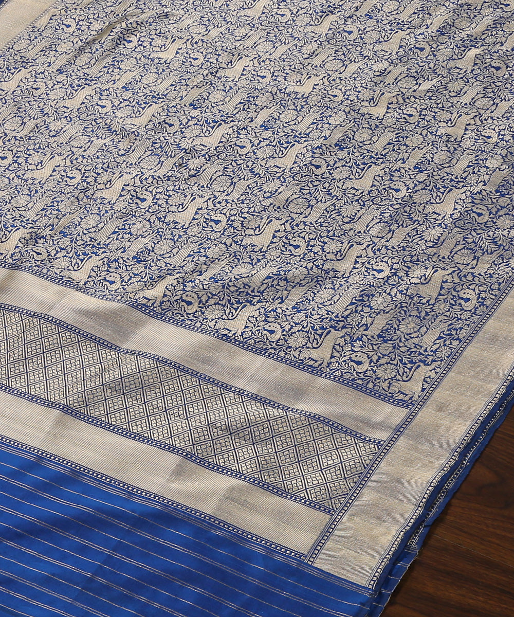 Cobalt_Blue_Handloom_Pure_Katan_Silk_Kimkhab_Shikargah_Banarasi_Dupatta_WeaverStory_03