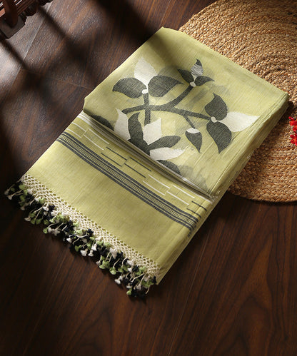 Green_Handloom_Pure_Malmal_Dhakai_Jamdani_Dupatta_WeaverStory_01