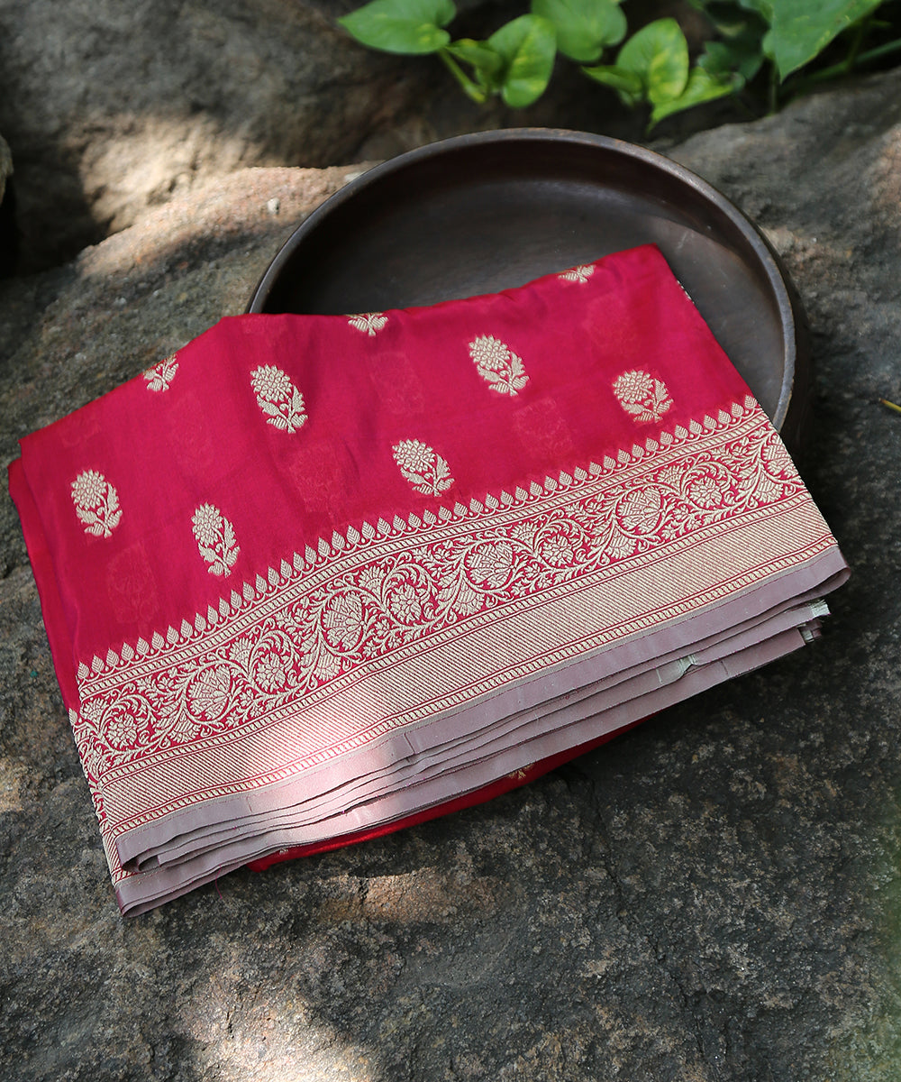 Handloom_Magenta_Pure_Katan_Georgette_Banarasi_All_Over_Cutwork_Dupatta_With_Border_WeaverStory_01