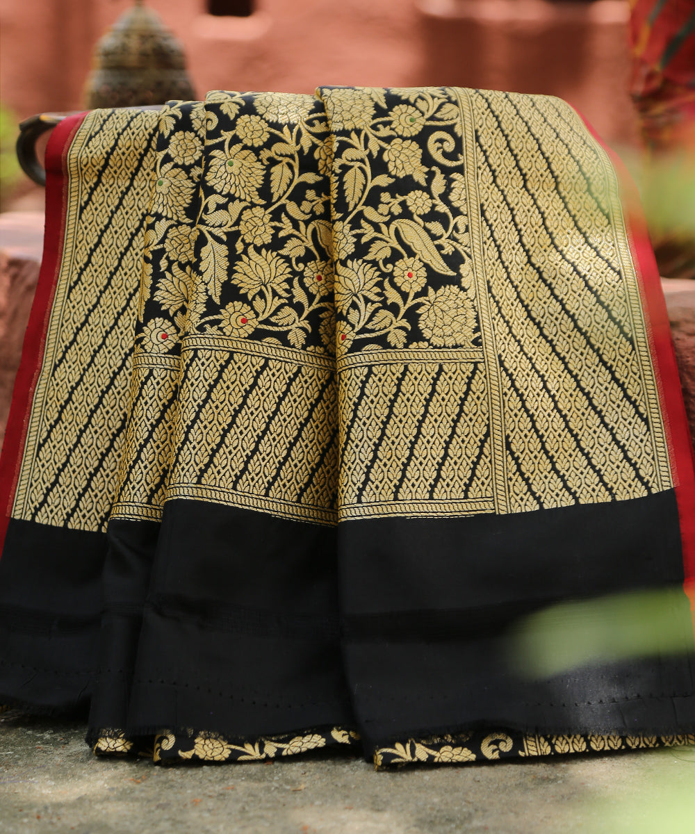 Black_Handloom_Pure_Katan_Silk_Kimkhab_Banarasi_Dupatta_With_Meenakari_WeaverStory_01