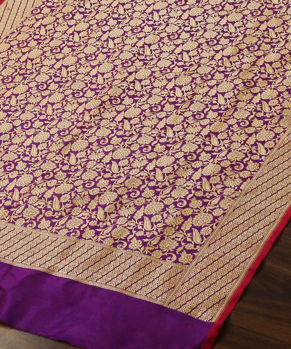 Violet_Handloom_Pure_Katan_Silk_Kimkhab_Banarasi_Dupatta_With_Meenakari_WeaverStory_03