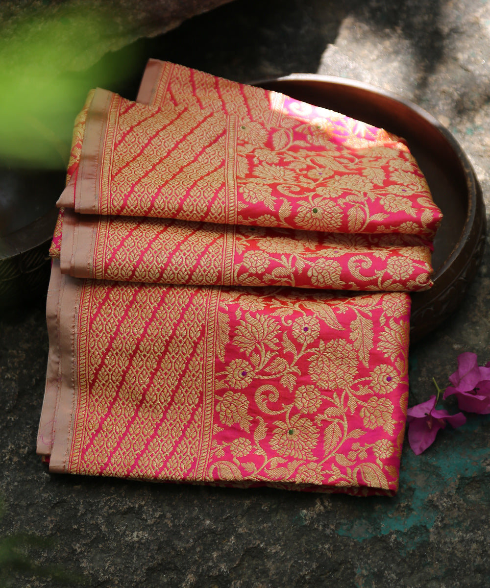 Hot_Pink_Double_Shade_Handloom_Pure_Katan_Silk_Kimkhab_Banarasi_Dupatta_With_Meenakari_WeaverStory_01