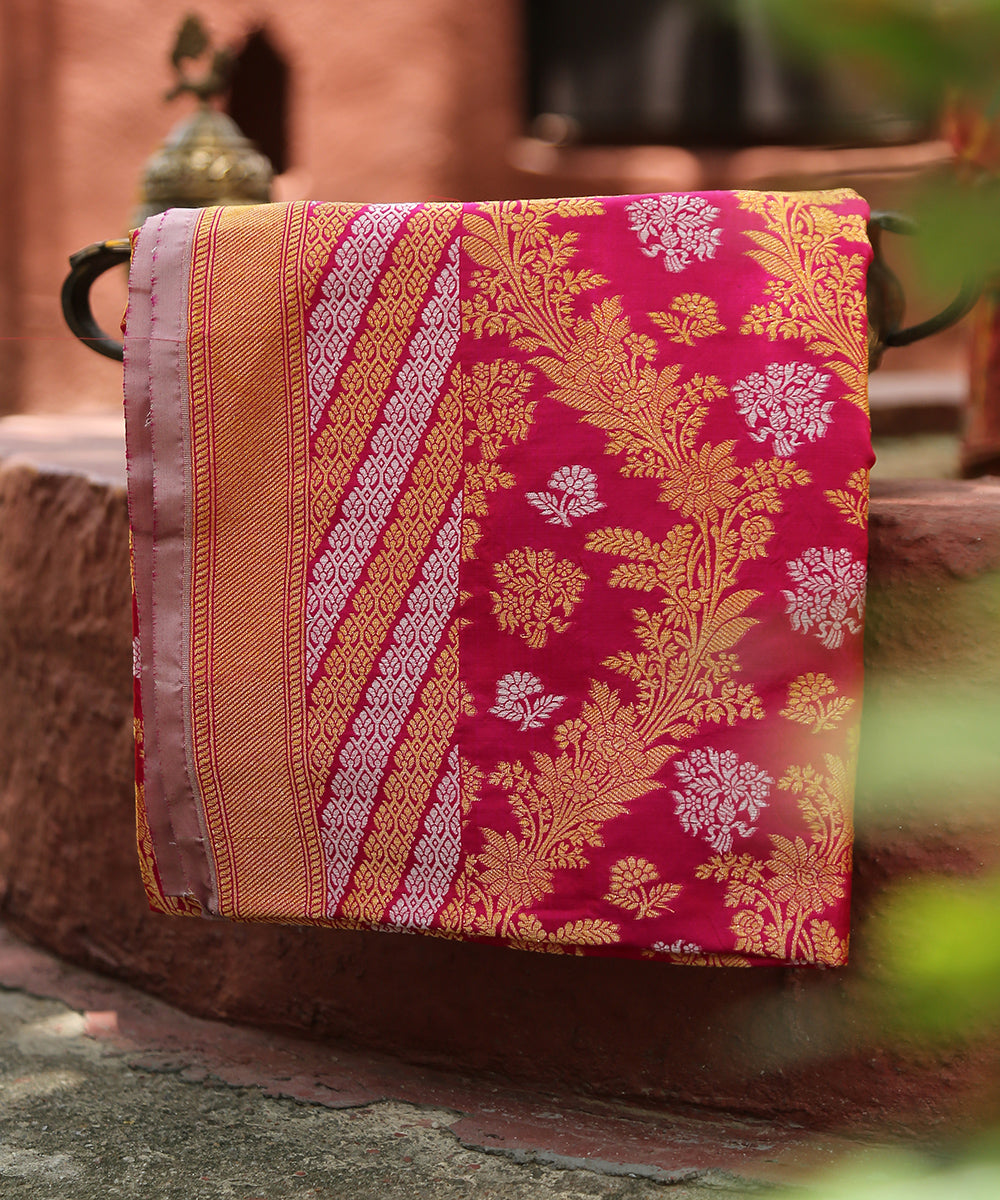 Rani_Pink_Handloom_Pure_Katan_Silk_Banarasi_Dupatta_With_Sona_Rupa_Jaal_WeaverStory_01