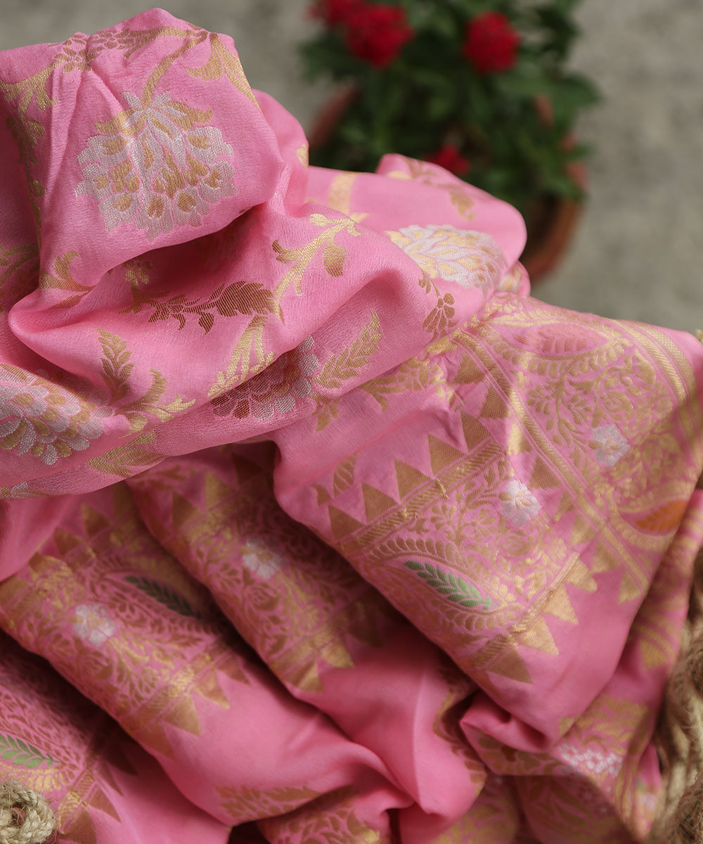 Pink_Handloom_Pure_Georgette_Banarasi_Dupatta_With_Sona_Rupa_Zari_Jaal_WeaverStory_01
