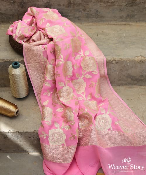 Handloom_Pink_Cutwork_Georgette_Banarasi_Dupatta_with_Jaal_WeaverStory_01