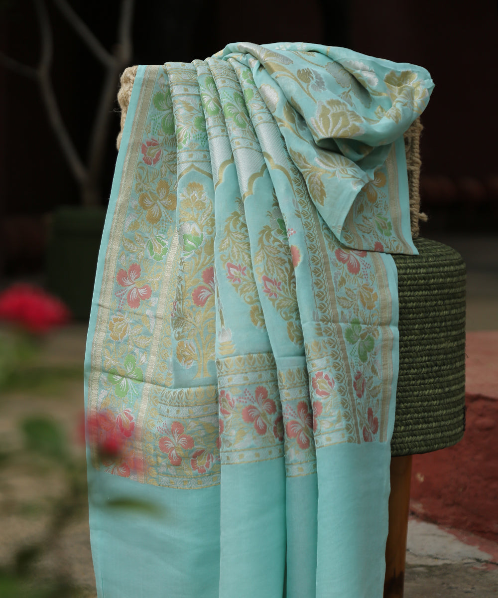 Seafoam_Green_Handloom_Pure_Georgette_Banarasi_Dupatta_With_Sona_Rupa_Jaal_WeaverStory_01