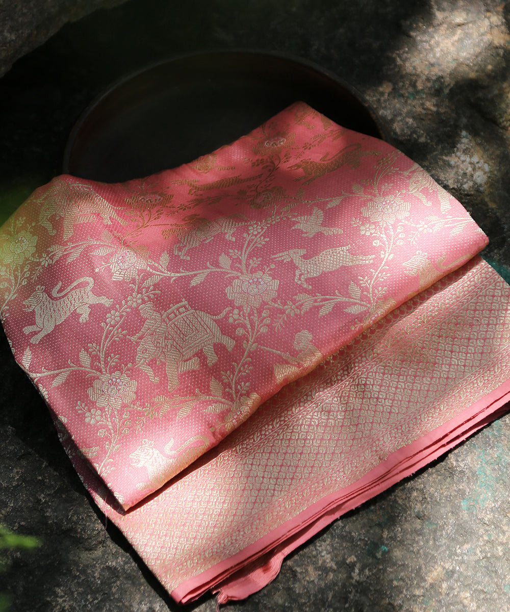 Pink_Handloom_Pure_Katan_Silk_Shikargah_Banarasi_Dupatta_With_Meenakari_WeaverStory_01