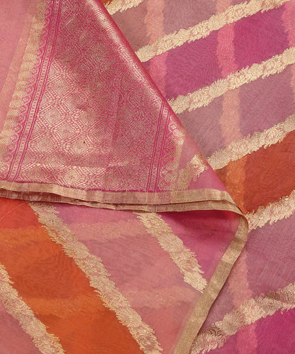 Handloom_Pink_And_Peach_Rangkaat_Pure_Organza_Dupatta_With_All_Over_Jaal_WeaverStory_04