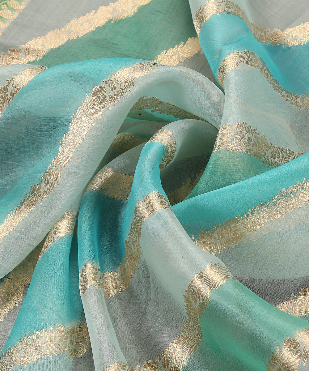 Handloom_Sky_Blue_And_Green_Rangkaat_Pure_Organza_Dupatta_With_All_Over_Jaal_WeaverStory_05