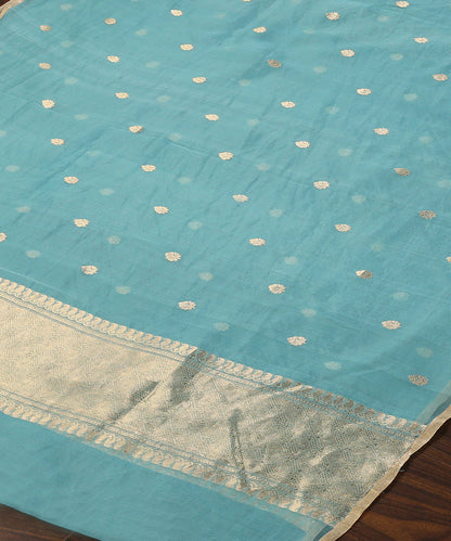 Blue_Handloom_Pure_Organza_Dupatta_With_Booti_And_Border_WeaverStory_03