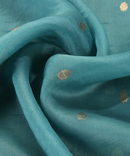 Blue_Handloom_Pure_Organza_Dupatta_With_Booti_And_Border_WeaverStory_05