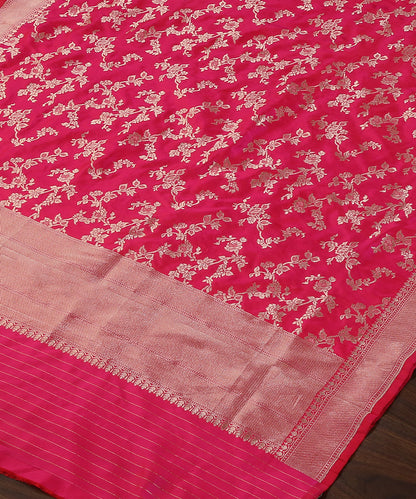 Handloom_Hot_Pink_Pure_Katan_Silk_Banarasi_Dupatta_With_Cutwork_Jaal_WeaverStory_03