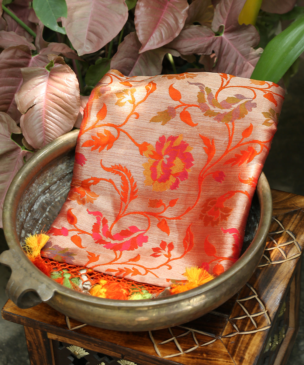Handloom_Orange_Pure_Katan_Silk_Kimkhab_Banarasi_Dupatta_With_Jaal_WeaverStory_01