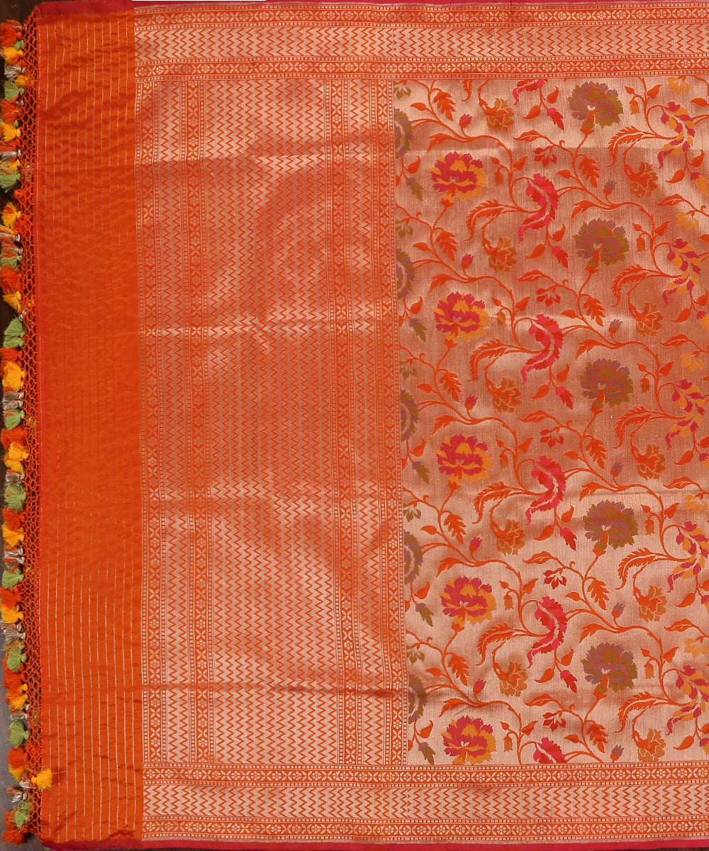 Handloom_Orange_Pure_Katan_Silk_Kimkhab_Banarasi_Dupatta_With_Jaal_WeaverStory_02