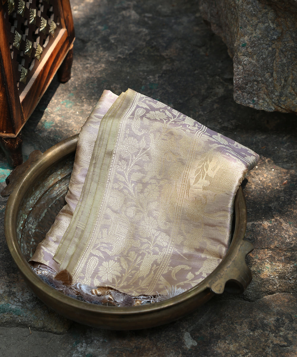 Handloom_Grey_And_Champagne_Gold_Pure_Katan_Silk_Shikargah_Banarasi_Dupatta_WeaverStory_01