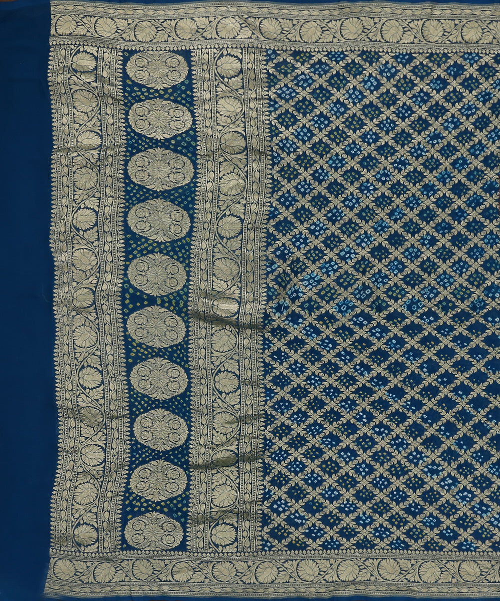 Teal_Blue_Handloom_Pure_Georgette_Banarasi_Bandhej_Dupatta_With_Cutwork_Weave_WeaverStory_02