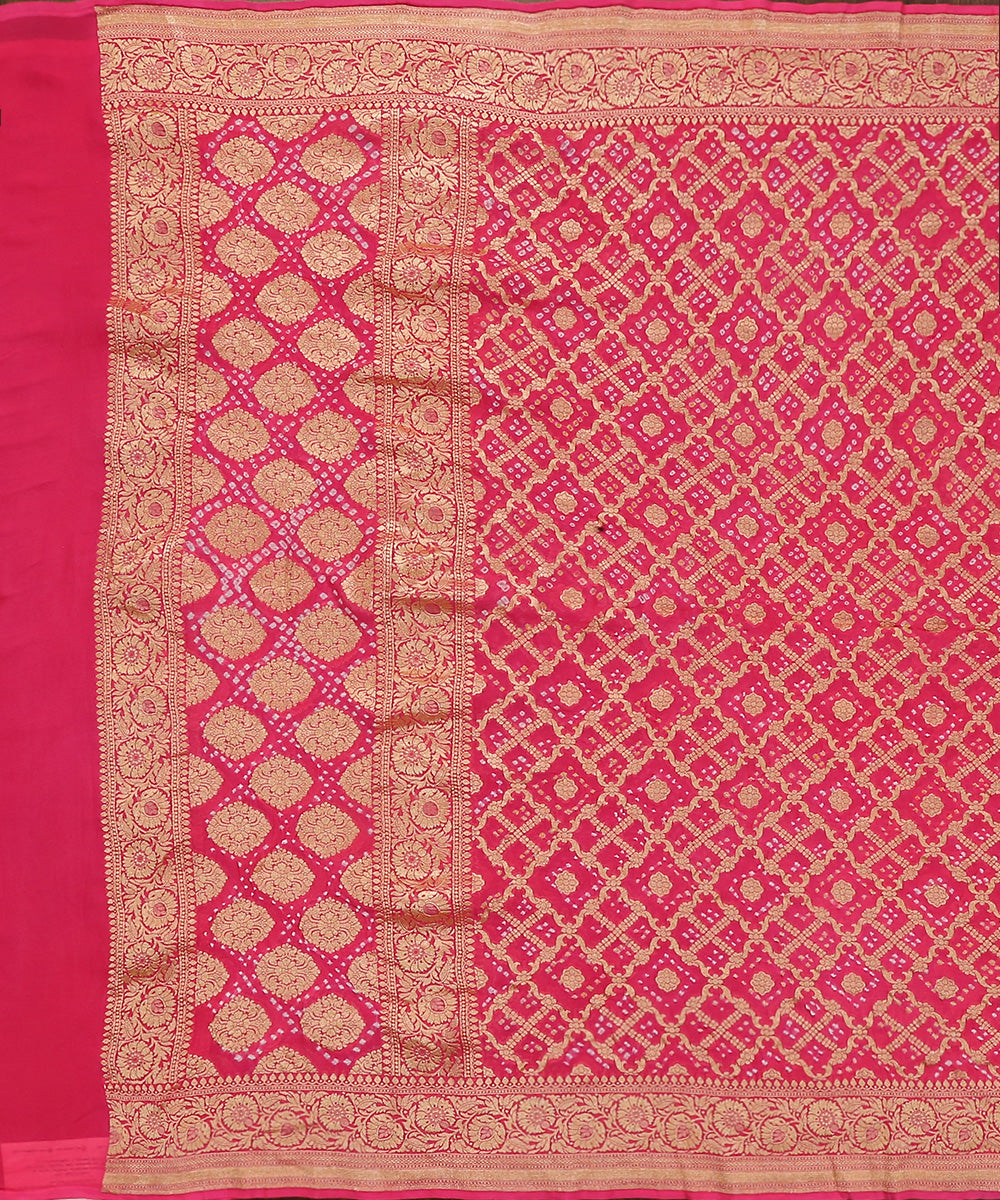 Fuchsia_Pink_Handloom_Pure_Georgette_Banarasi_Bandhej_Dupatta_With_Zari_Border_WeaverStory_02