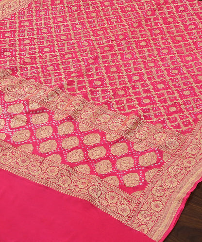 Fuchsia_Pink_Handloom_Pure_Georgette_Banarasi_Bandhej_Dupatta_With_Zari_Border_WeaverStory_03