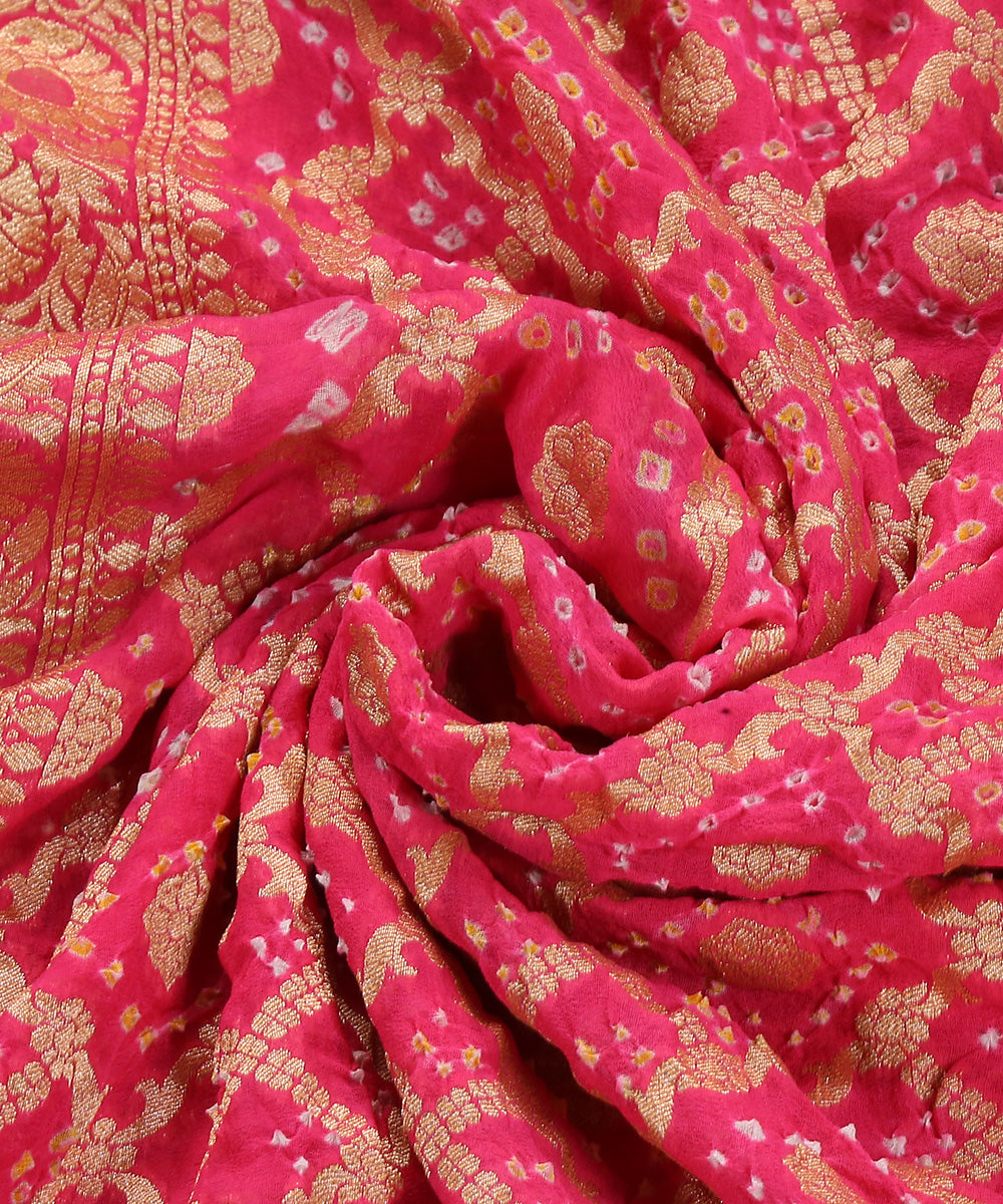 Fuchsia_Pink_Handloom_Pure_Georgette_Banarasi_Bandhej_Dupatta_With_Zari_Border_WeaverStory_05