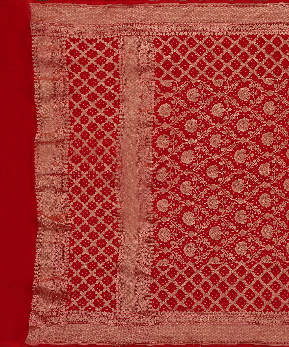 Red_Handloom_Pure_Georgette_Banarasi_Bandhej_Dupatta_With_Zari_Border_WeaverStory_02