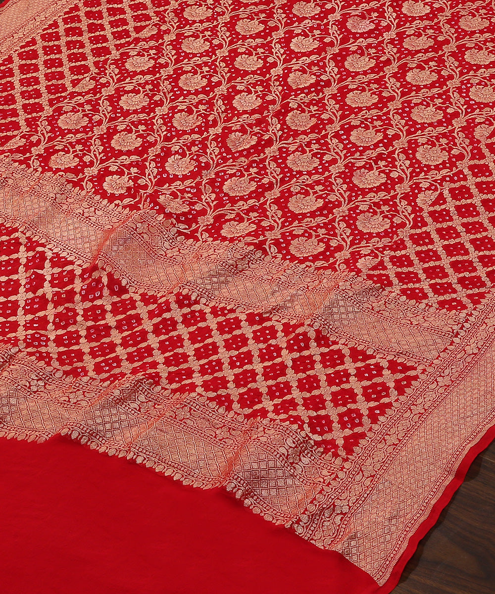 Red_Handloom_Pure_Georgette_Banarasi_Bandhej_Dupatta_With_Zari_Border_WeaverStory_03