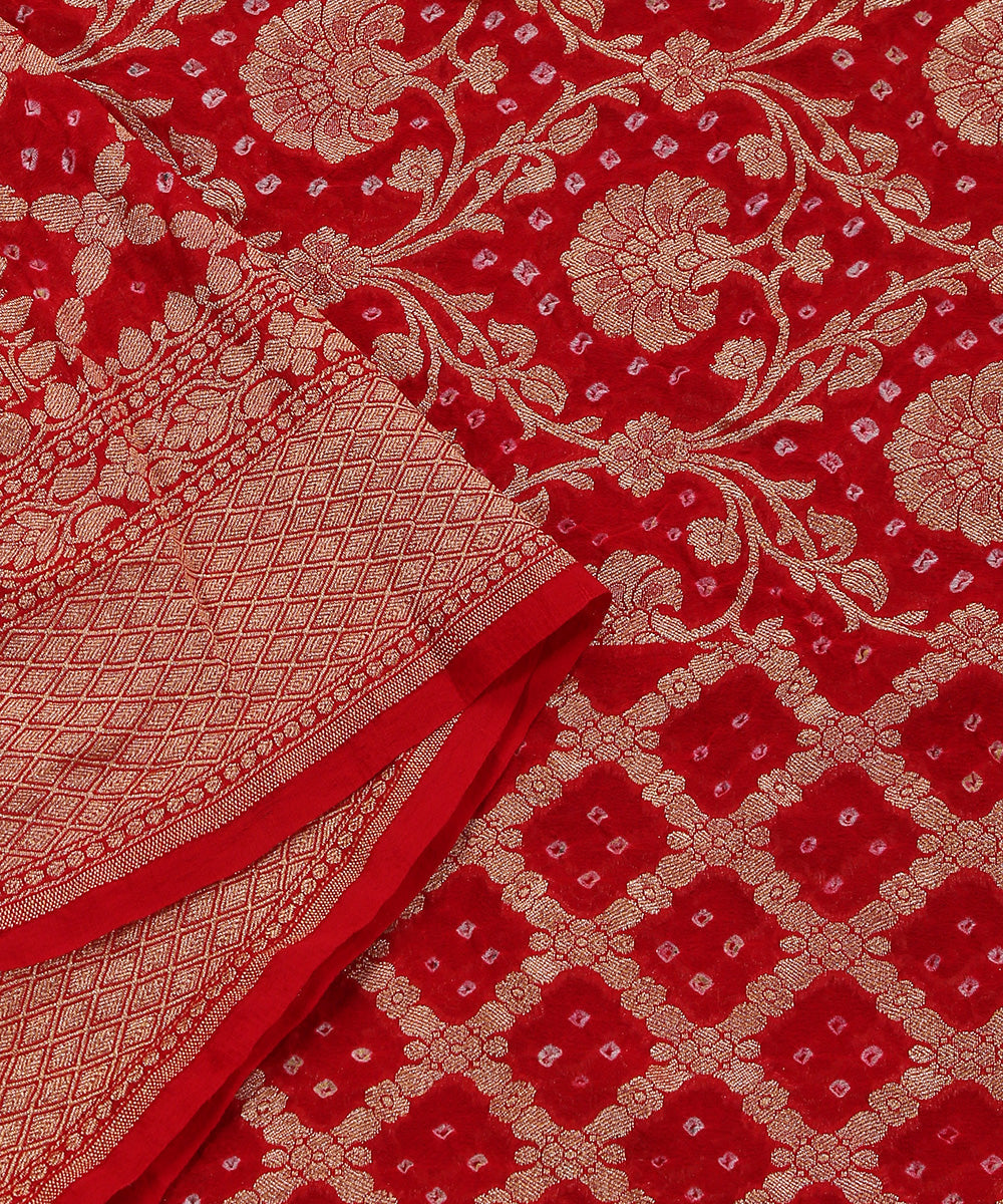 Red_Handloom_Pure_Georgette_Banarasi_Bandhej_Dupatta_With_Zari_Border_WeaverStory_04