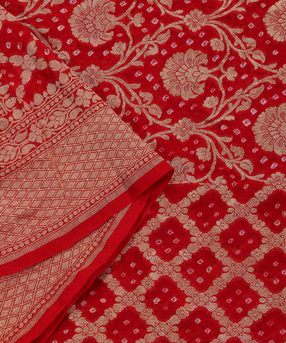 Red_Handloom_Pure_Georgette_Banarasi_Bandhej_Dupatta_With_Zari_Border_WeaverStory_04