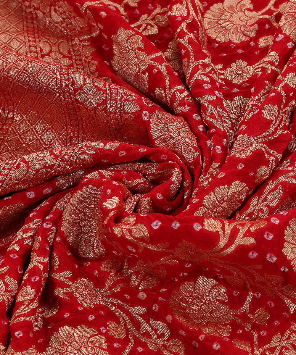 Red_Handloom_Pure_Georgette_Banarasi_Bandhej_Dupatta_With_Zari_Border_WeaverStory_05