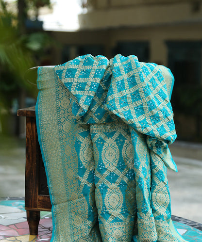 Aqua_Blue_Handloom_Pure_Georgette_Banarasi_Bandhej_Dupatta_With_Cutwork_Weave_WeaverStory_01