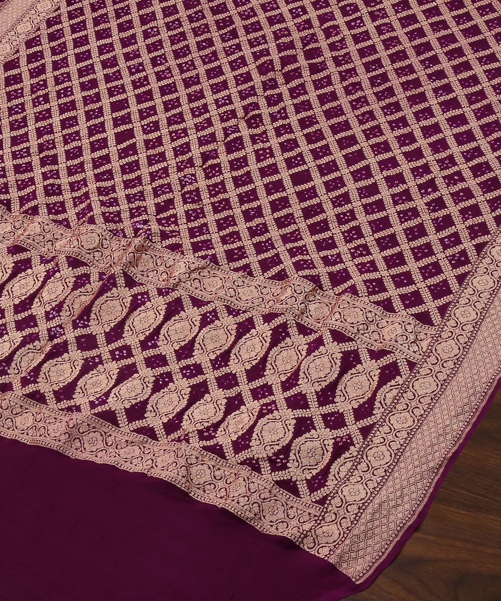 Purple_Handloom_Pure_Georgette_Banarasi_Bandhej_Dupatta_With_Cutwork_Weave_WeaverStory_03