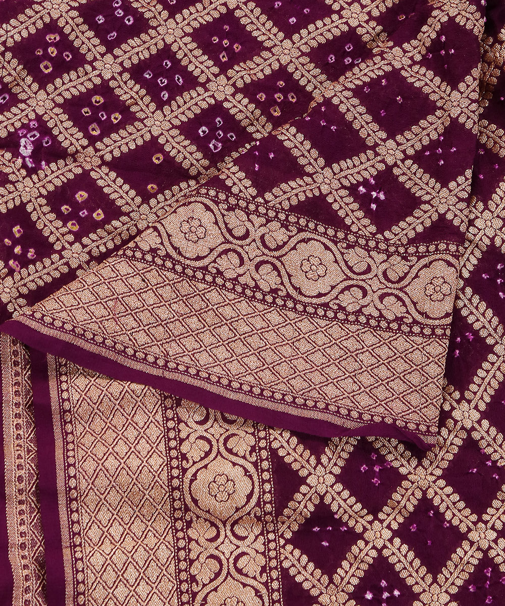 Purple_Handloom_Pure_Georgette_Banarasi_Bandhej_Dupatta_With_Cutwork_Weave_WeaverStory_04