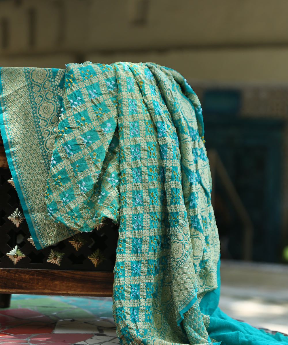 Aqua_Handloom_Pure_Georgette_Banarasi_Bandhej_Dupatta_With_Cutwork_Weave_WeaverStory_01