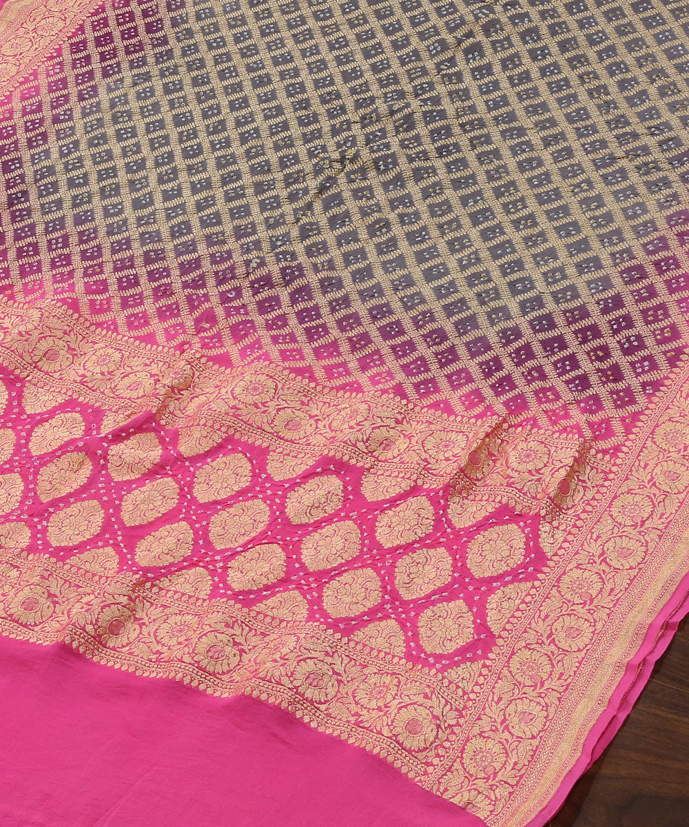 Handloom_Grey_And_Pink_Ombre_Dyed_Pure_Georgette_Banarasi_Bandhej_Dupatta_With_Cutwork_Weave_WeaverStory_03