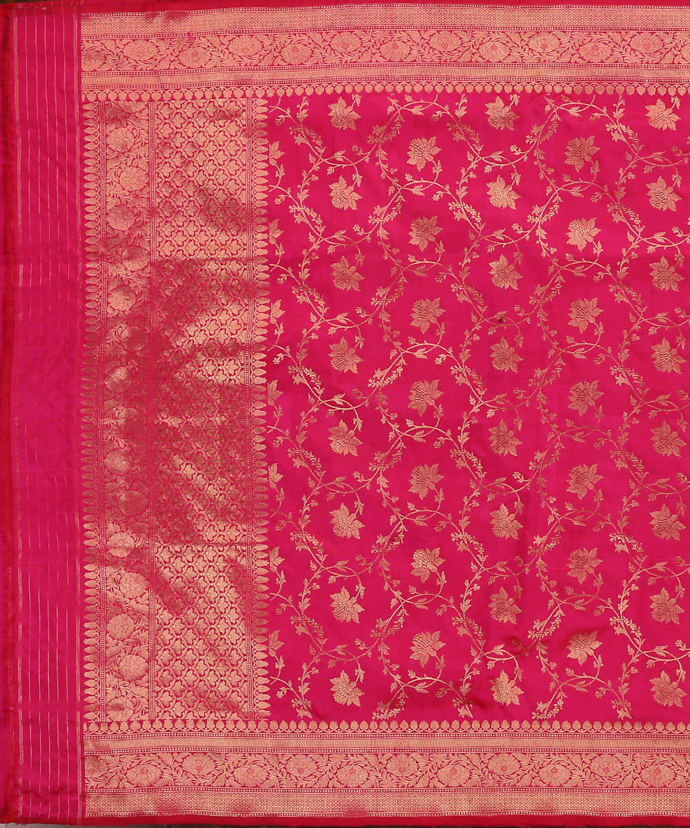 Handloom_Hot_Pink_Pure_Katan_Silk_Banarasi_Dupatta_With_Floral_Jaal_WeaverStory_02