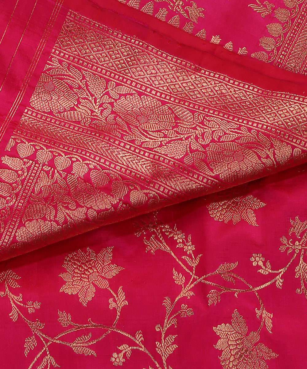 Handloom_Hot_Pink_Pure_Katan_Silk_Banarasi_Dupatta_With_Floral_Jaal_WeaverStory_04