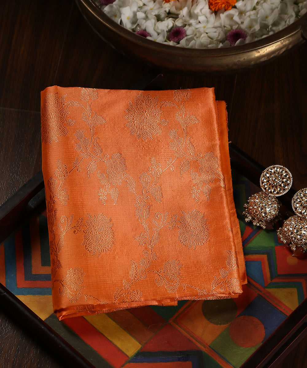Peach_Handloom_Pure_Katan_Silk_Banarasi_Dupatta_With_Floral_Jaal_WeaverStory_01