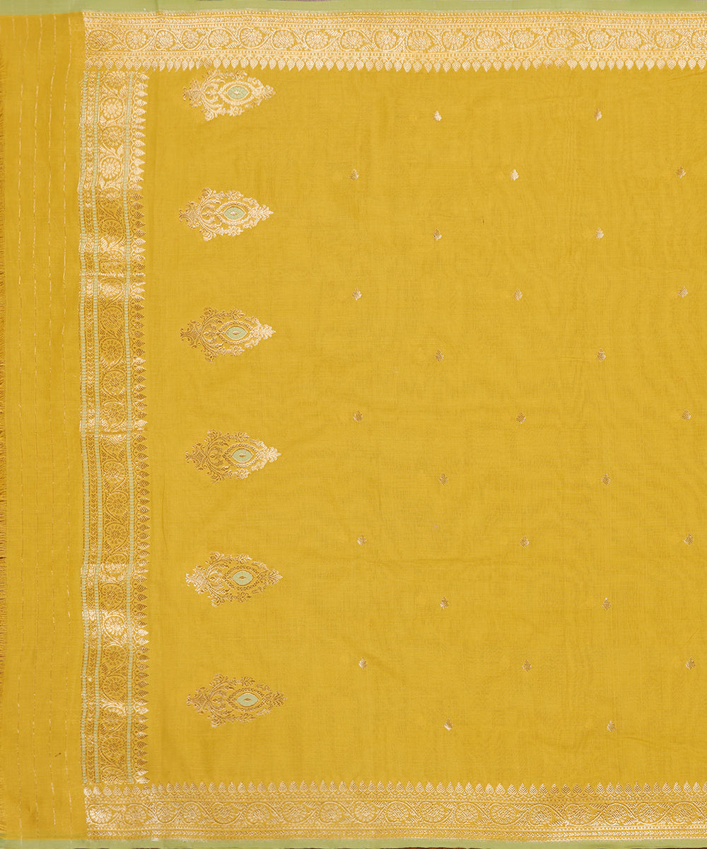 Yellow_Handloom_Pure_Cotton_Banarasi_Dupatta_With_Booti_WeaverStory_02