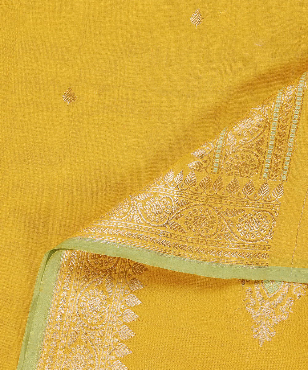 Yellow_Handloom_Pure_Cotton_Banarasi_Dupatta_With_Booti_WeaverStory_04