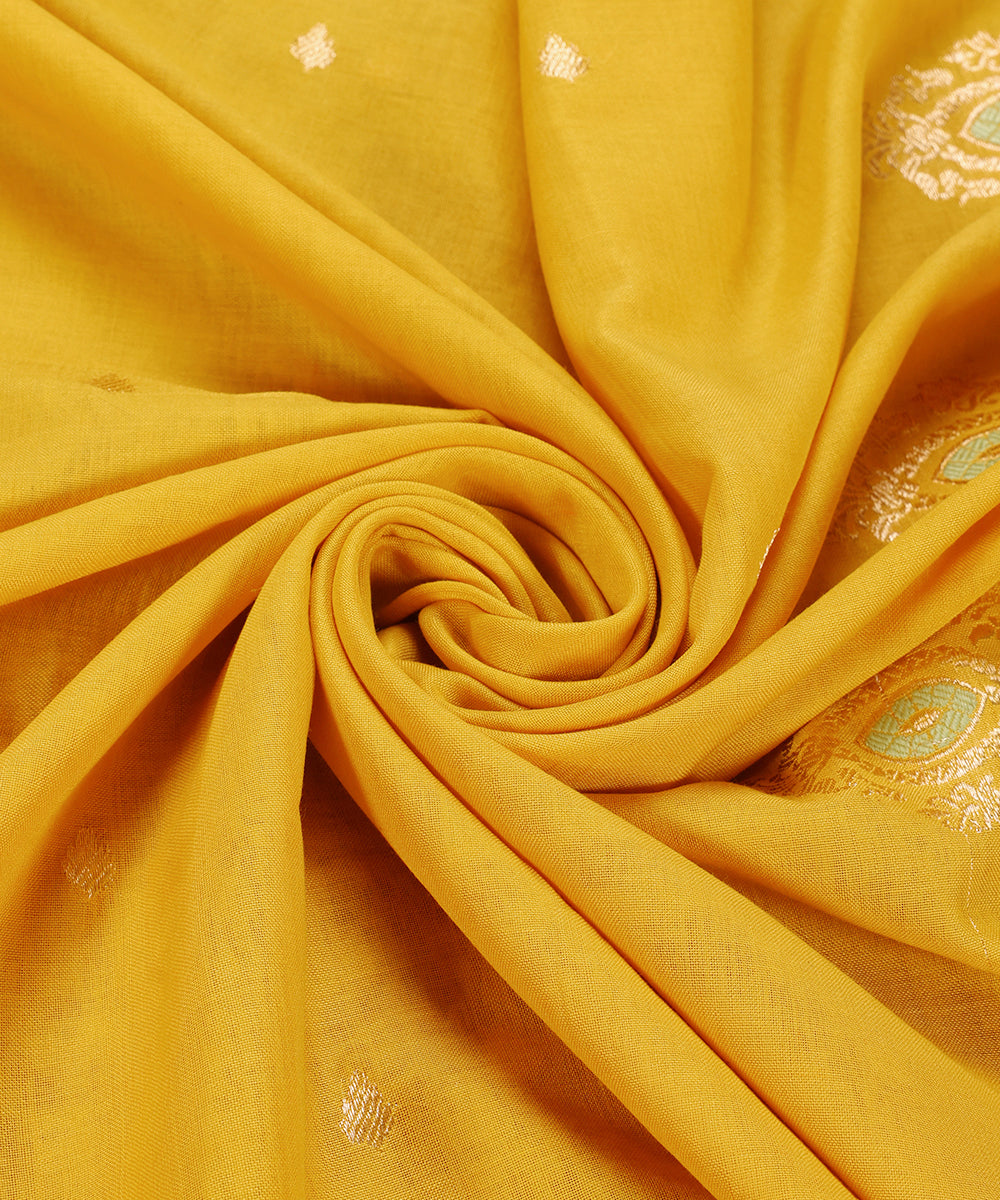 Yellow_Handloom_Pure_Cotton_Banarasi_Dupatta_With_Booti_WeaverStory_05