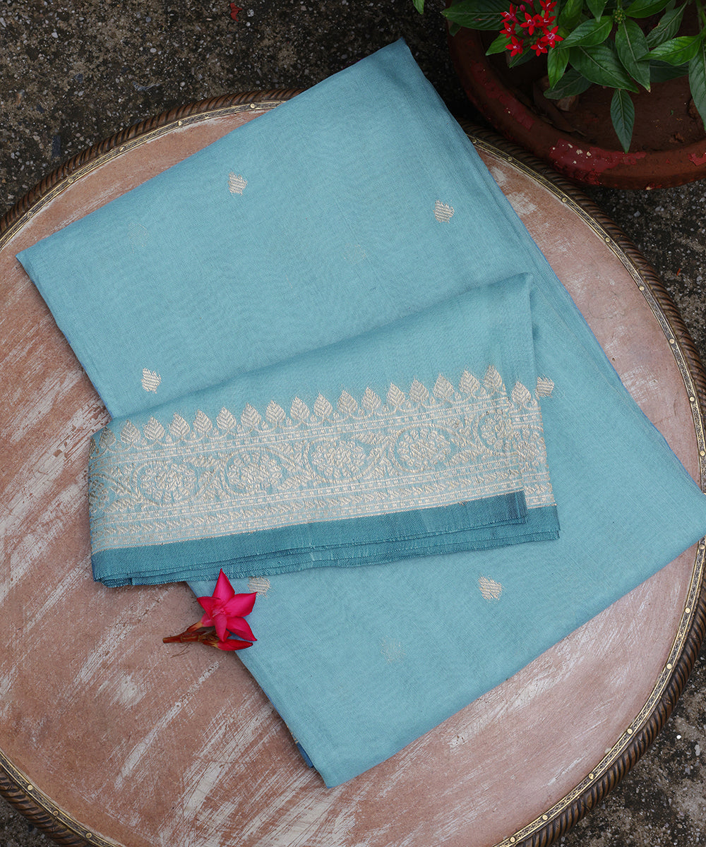 Blue_Handloom_Pure_Cotton_Banarasi_Dupatta_With_Meenkaari_Border_WeaverStory_01